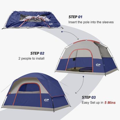 CAMPROS CP Tent 6 Person, Waterproof Windproof Double Layer Family Dome Tent, Easy Setup with Large Mesh Windows & Wide Door for Camping