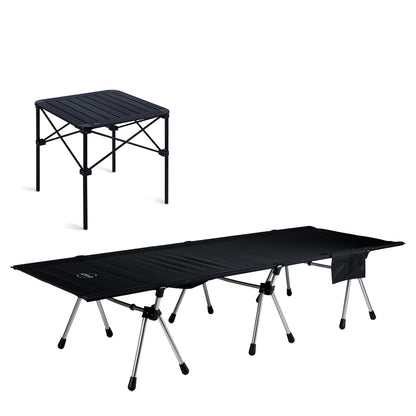 iClimb 1 Stable Square Folding Table and 1 Two Heights Super Easy Assemble Cot Bundle for Adults Outdoor Camping Glamping Picnic Travelling Backyards