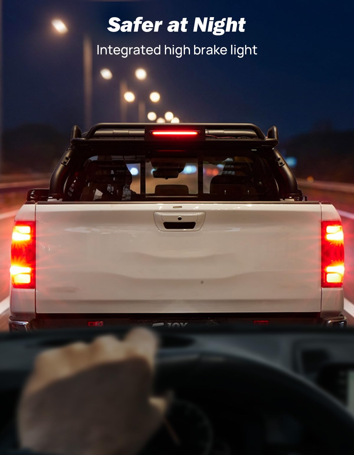 JOYTUTUS Roll Bar for Full Size Truck with Cargo Basket & Brake Light, Pickup Chase Rack Sports Bar Compatible with F150, F250, F350, Silverado, Sierra, Ram 1500 2500 3500, Tundra