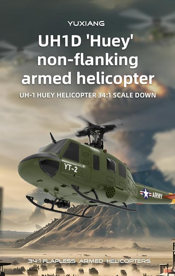 YU Xiang F07 Bell UH-1 Huey RC Helicopter for Adults 1/34 2.4G 6CH Brushless Direct-Drive 3D/6G Flybarless Advanced RTF RC Helicopter with Optical Flow Positioning - 1PCS Battery