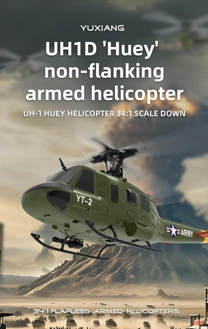 YU Xiang F07 Bell UH-1 Huey RC Helicopter for Adults 1/34 2.4G 6CH Brushless Direct-Drive 3D/6G Flybarless Advanced RTF RC Helicopter with Optical Flow Positioning - 1PCS Battery