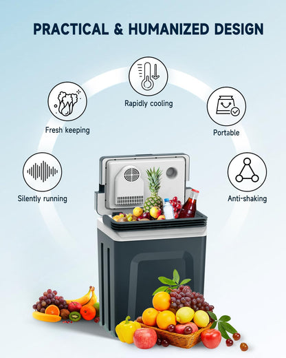 SubSun 27 Quart Electric Cooler and Warmer with Handle, 25L Portable Thermoelectric Fridge for Vehicles & Trucks, 12 Volt Car Fridge Cooler with 12V DC & 110 AC for Camping, Travel & Picnics, Grey