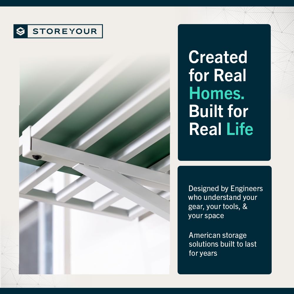 StoreYourBoard Garage Shelving Wall Mounted | 1x4 Heavy Duty Garage Wall Shelves 2-Pack, 12” Deep x 46.5” Long | Steel Wall Shelf Garage Storage Rack with Hooks, 200 lb Each / 400 lb Total, White