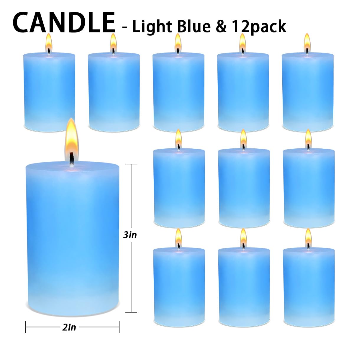 Pillar Candles, 2x3 Inch Blue Pillar Candles, 12 Pack of Unscented Pillar Candles for Home, Weddings, Parties and Tables, Burns 24 Hours
