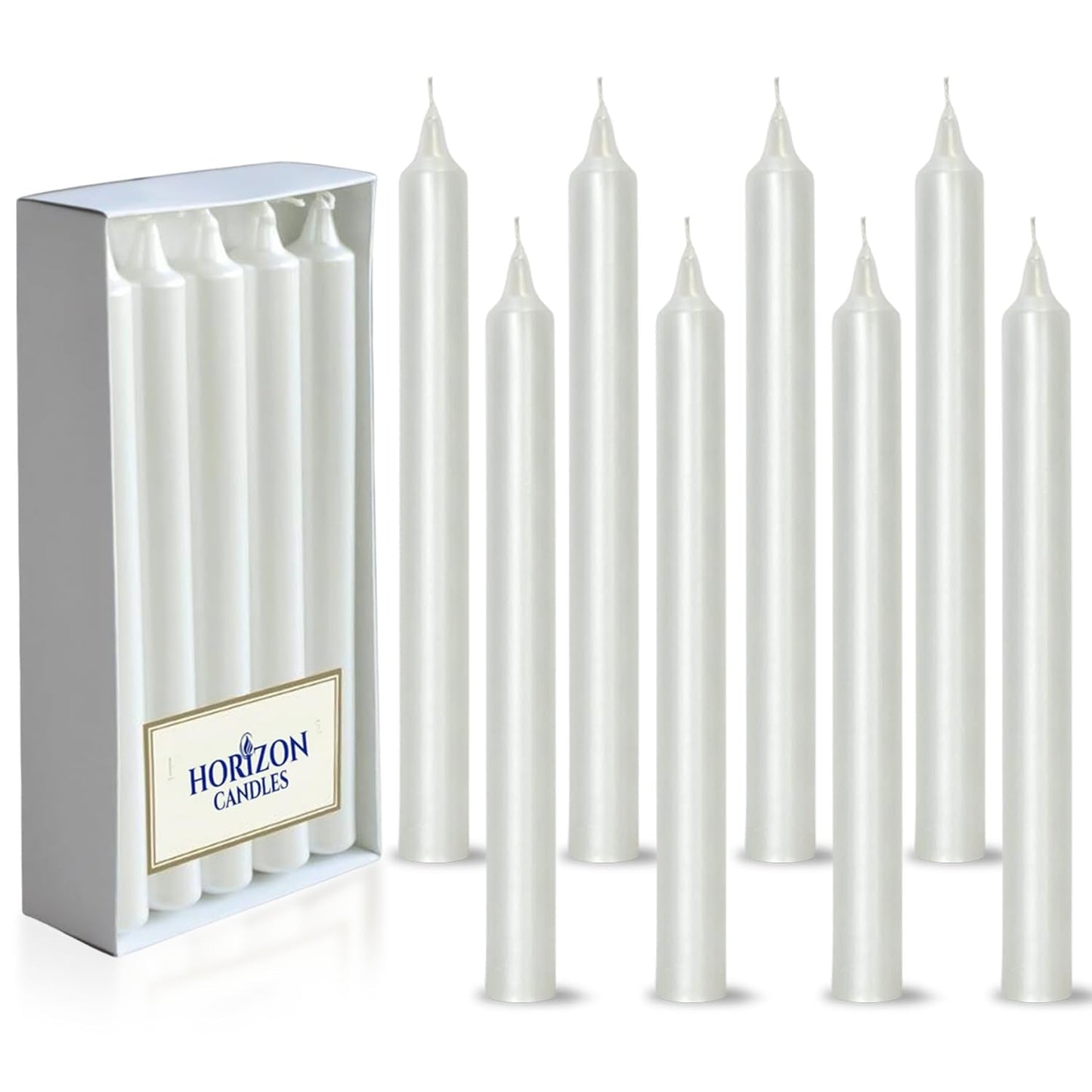 Horizon Candles - Pack of 10 Unscented Straight Candles, 9.84 Inches Tall, 10-Hour Burn Time, for Christmas, Father Day, Weddings, Romantic Dinners, and Parties, Pearl White