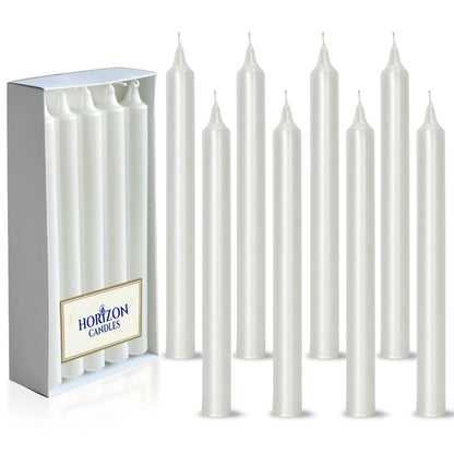 Horizon Candles - Pack of 10 Unscented Straight Candles, 9.84 Inches Tall, 10-Hour Burn Time, for Christmas, Father Day, Weddings, Romantic Dinners, and Parties, Pearl White
