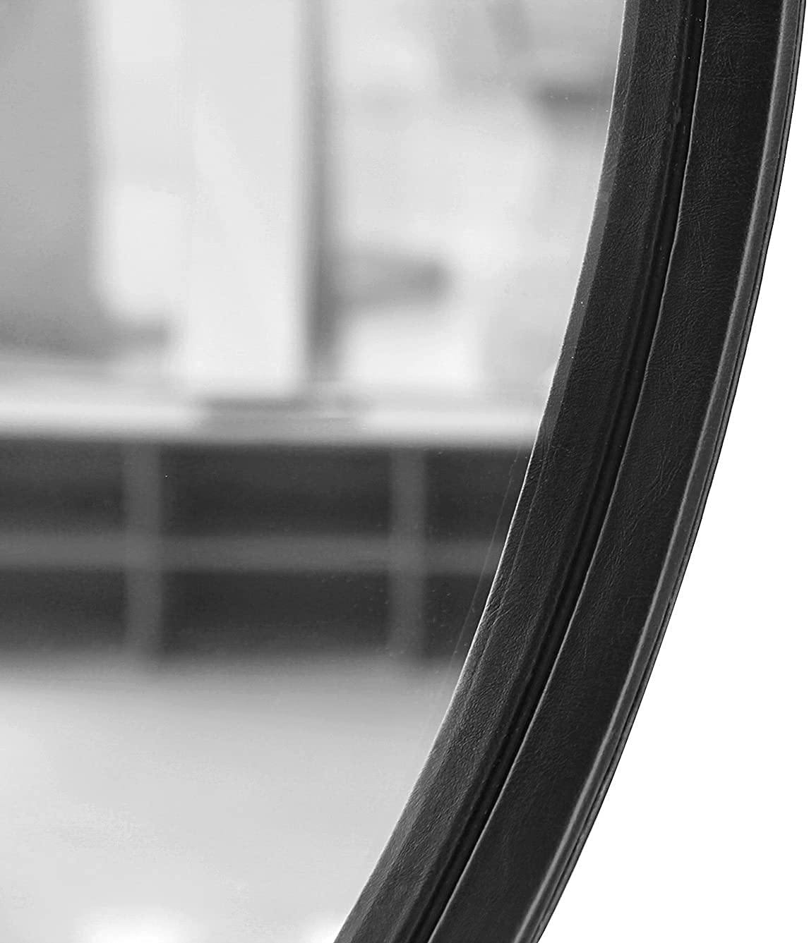 HofferRuffer Round Wall Mirror Decorative Mirror, Hanging Mirror with Hanging Strap Silver Hardware Hooker/Hanger (Brown, 23.6'')