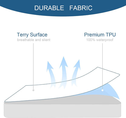 Skiennix Queen Mattress Protector - Waterproof & Absorbent Terry Cover | Fitted for 18'' Mattresses