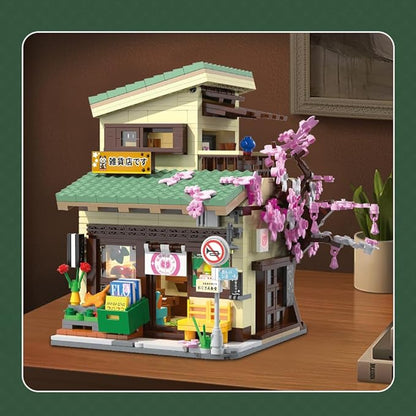 CaDA Japanese Style Cat Grocery Store House Building Set Master C66015W City Street Brick Kit with Lights 8921PCS Modular House Idea Gift for Adults