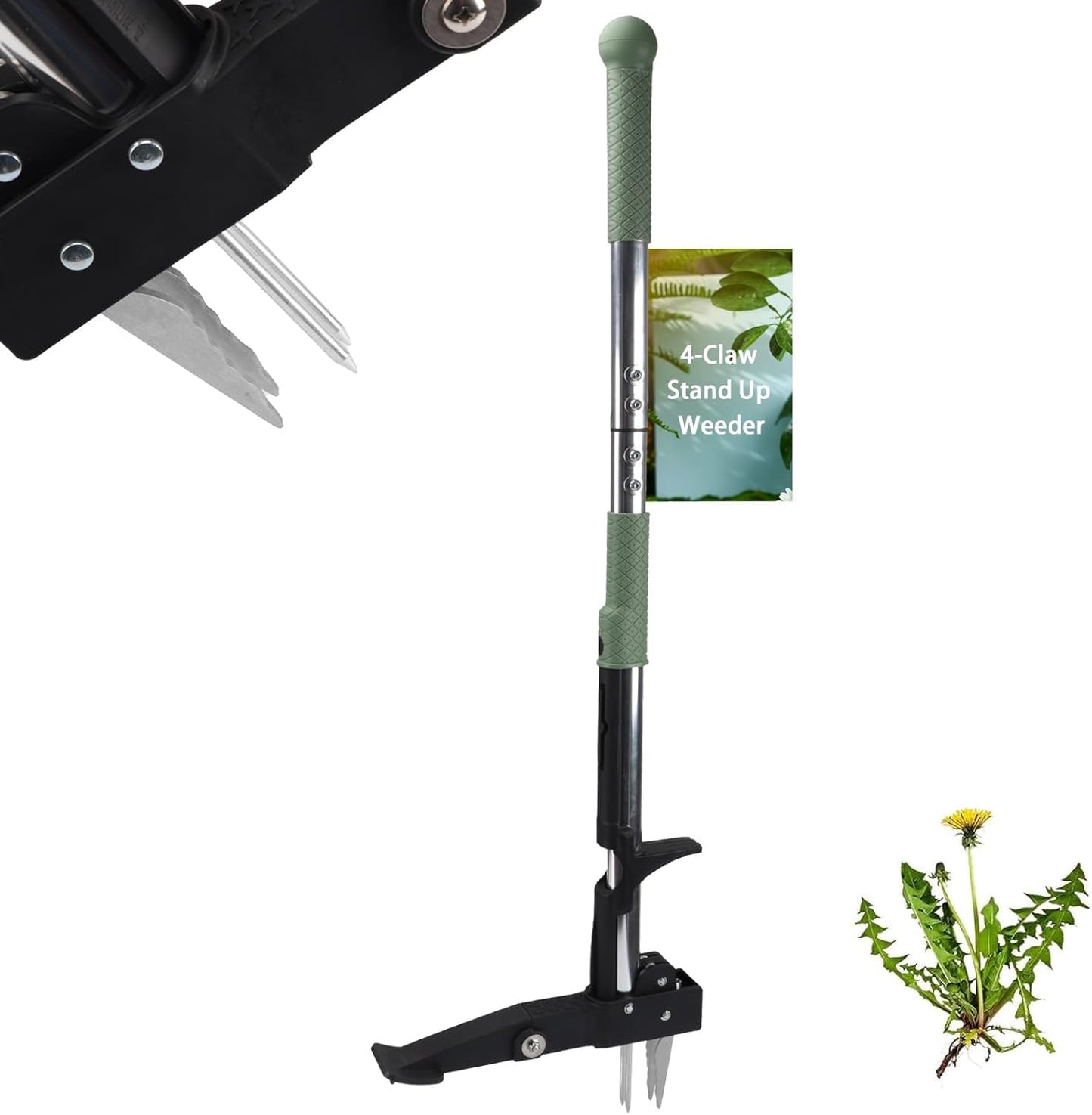 Tefola Stand Up Weeder - Long Handle Weed Puller with 4 Stainless Steel Claws | Turquoise