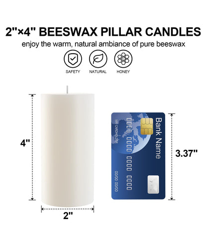 White Natural Beeswax Pillar Candles-56 Hours Burn Time 100% Pure Beeswax Candles | Organic Bees Wax for Home, Prayer, Christmas, Party | Unscented, Smokeless, Dripless 2 Pack (2×4 inch)