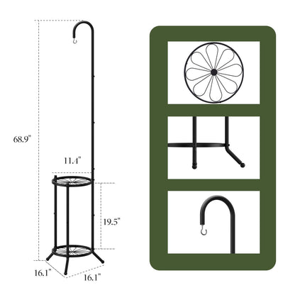 PULIJIAJU 2-tier Hanging Plant Stand Indoor and Outdoor, Space-Saving Iron Plant Shelf, 3 Potted Flower Pot Stand ,Planter Holder for Bedroom Balcony Living Room Patio Garden(Hook Style)
