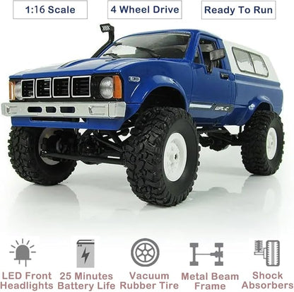 GoolRC RC Truck WPL C24 RC Crawler 1/16 Scale Remote Control Car 4WD All Terrain Off Road Pickup Truck 2.4GHz RC Climbing Car with LED Light 2 Batteries for Adults (Blue)