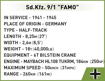 COBI Historical Collection WWII Sd.Kfz. 9/1 FAMO Vehicle Building Set 498 Pieces