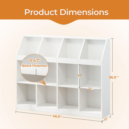 NELYE 12-Cube Wooden Storage Bookcase - 11-Inch Open Shelf Cabinet, Simple Modern Bookshelf Organizer for Home Office, Living Room, White