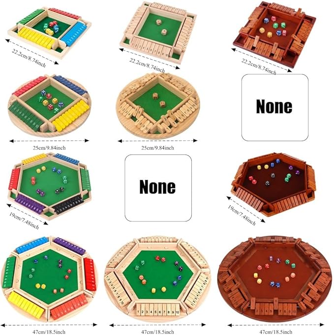 Shut The Box Game: 2-6 Player Wooden Board Math Game with 2-12 Dice | Educational Family Night Entertainment | Classic Pub Style | Funny Family Board Games (Colorful-Square 4 Players)
