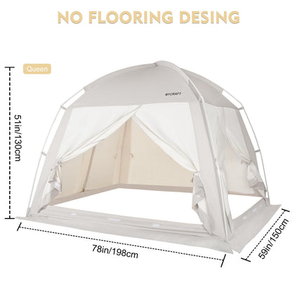 Bed Tents Canopy Bed–Privacy Dream Tent for Cozy Indoor Sleeping, Light-Reducing,and Breathable, with 4 Doors Floor Tent Bed–Available in Twin, Full, and Queen Sizes (Gray, Queen)