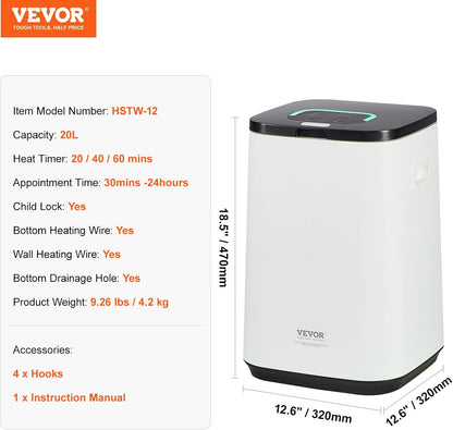 VEVOR Towel Warmers for Bathroom, Towel Warmer Bucket Auto Shut Off for Spa Fits up to 3 Oversized Towels, Blankets, Clothes, Bathrobes, PJ's and More