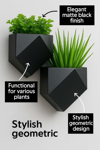 Trius Wholesale Collective Vertical Garden Wall Planters – 2-Pack Modern Matte Black Geometric Pots for Indoor Plants, Wall Vase, Indoor and Outdoor Use 6"