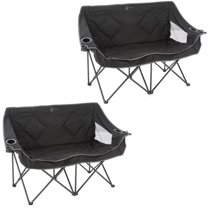 ARROWHEAD OUTDOOR 2-Pack Portable Folding Double Duo Camping Chair Loveseat w/ 2 Cup & Wine Glass Holder, Carrying Bag, Supports up to 650lbs