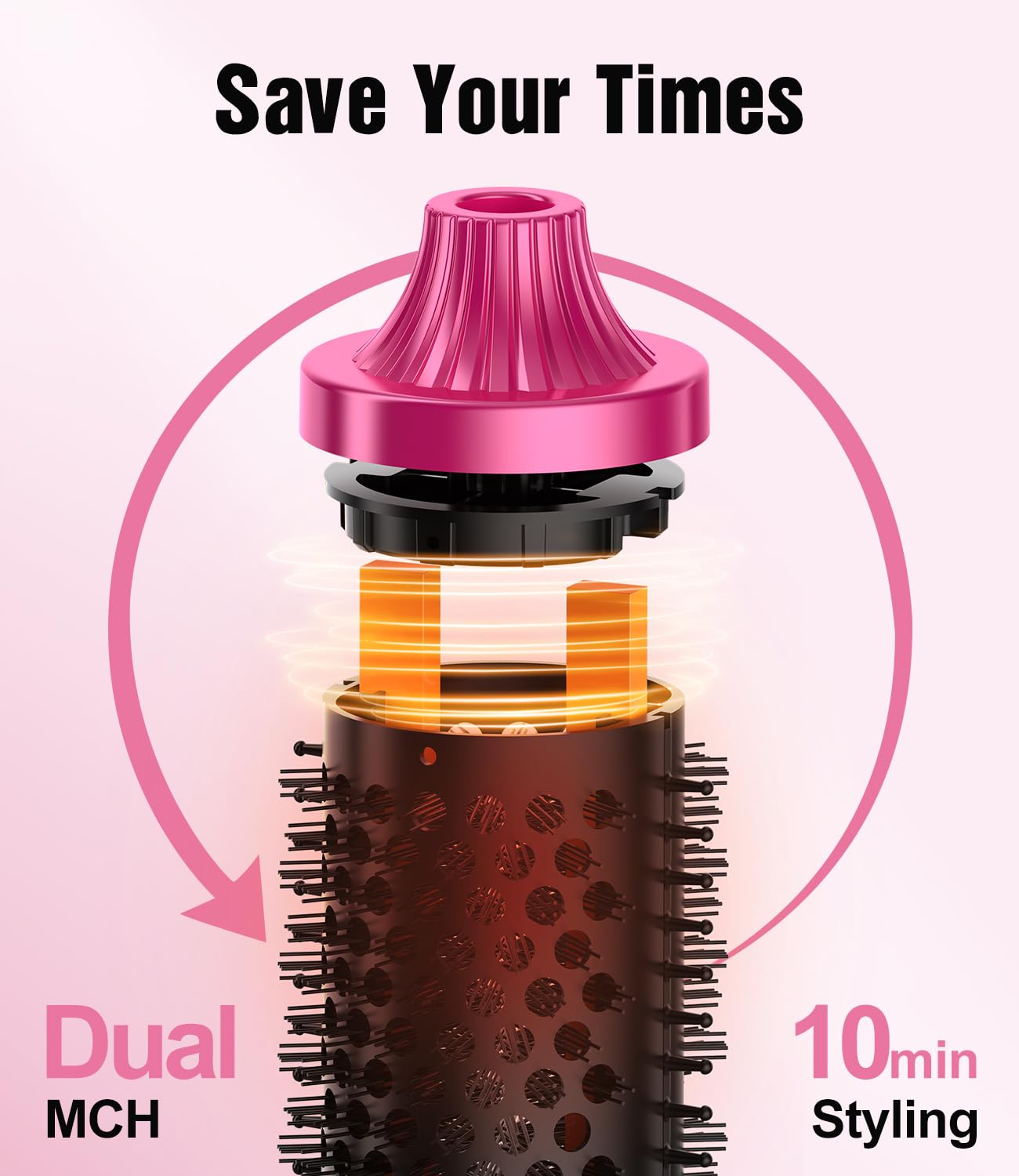 Terviiix Thermal Brush Get Voluminous Style, Quick Heating Hot Brush, Ceramic Tourmaline Ionic Heated Curling Iron, Digital Display 9 Temperatures Curling Wand, Dual Voltage, 1.5 Inch