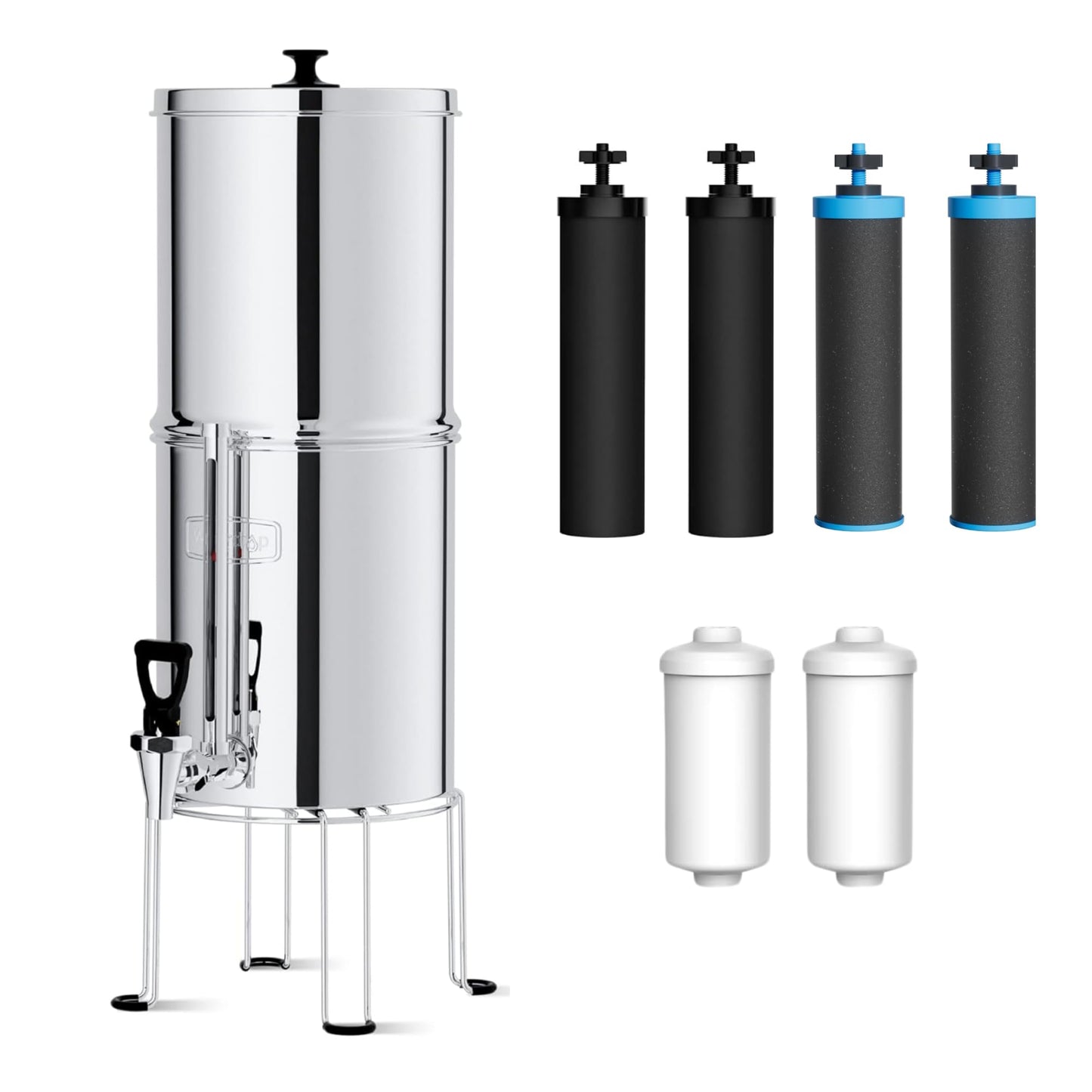 Waterdrop Gravity-fed Water Filter System, NSF/ANSI 42&372 Standard, 2.25G Stainless-Steel System with 4 Filters & Alkaline Water Filter