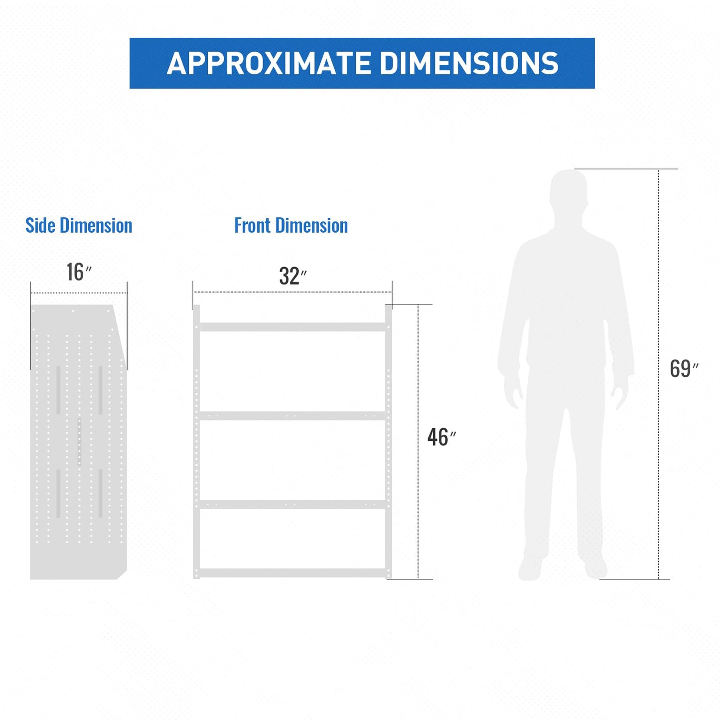 AA Products Model SH-4603-T3 Steel Low/Mid/High Roof Van Shelving Storage System Fits Transit, GM, NV, Promaster and Sprinter, Contoured Shelving Unit, 32" W x 46" H x 16" D