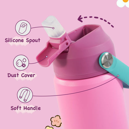 Kerilyn 12oz Kids Water Bottle, Stainless Steel Insulated Water Bottle for Kids, Toddler Cup with Straws Leak-Proof, Kids Water Bottles for School Boys Girls, BPA Free, Rose Red