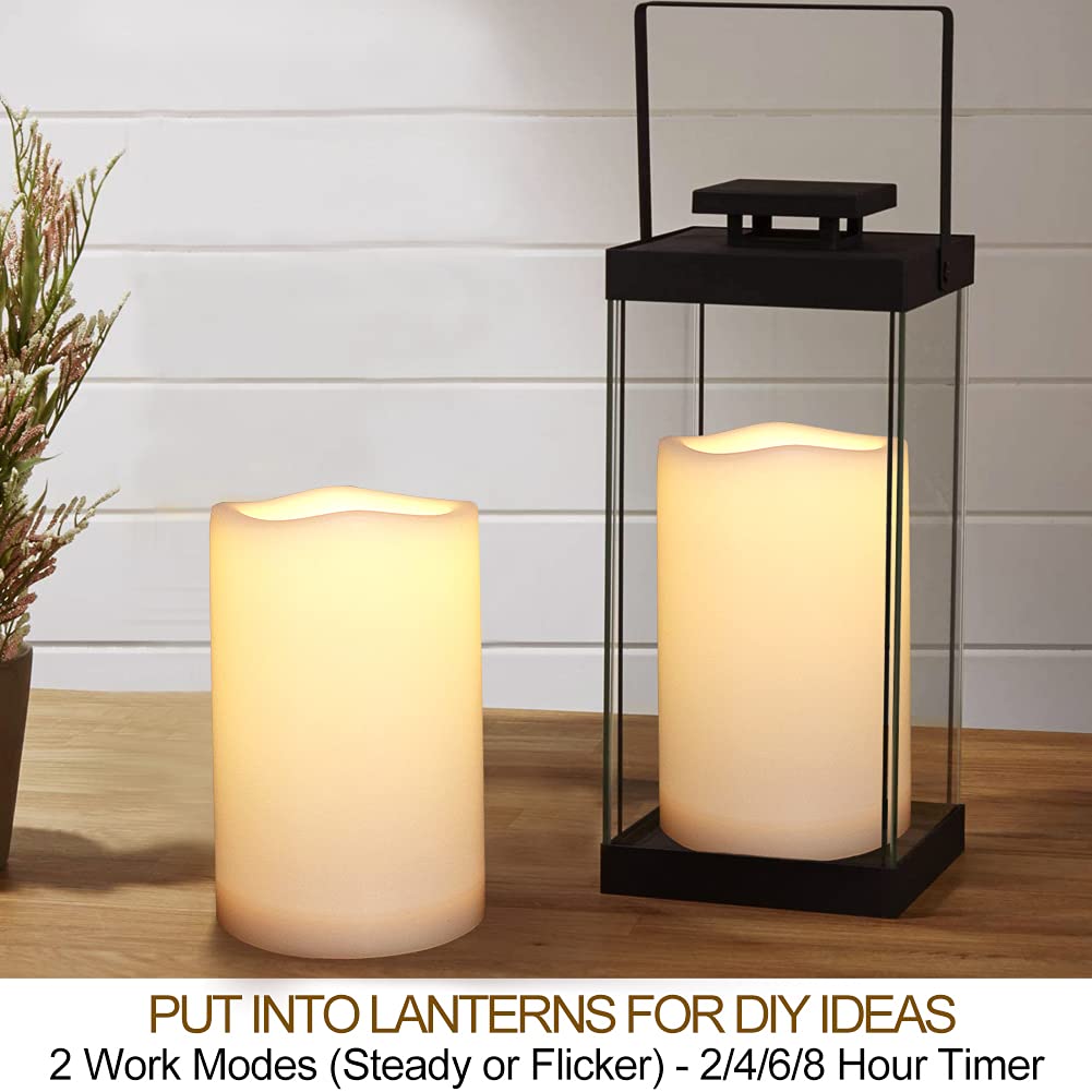 HOME MOST Pack of 2 White 4x6 LED Pillar Candles Outdoor IP65 Waterproof - Large Pillar Candles Battery Powered with Timer and Remote - Battery Operated Unscented Outdoor Flameless Candles Flickering