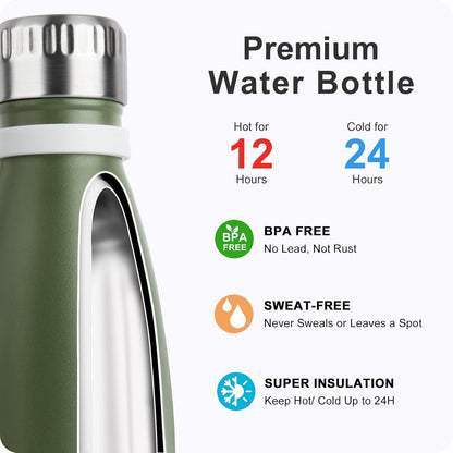 Skiennix 9 oz Stainless Steel Insulated Water Bottle - Leak Proof Mini Cola Shape for Kids (Grass Green)