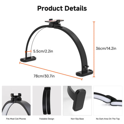 Welinspift 45W Half Moon LED Arch Lamp with Phone Holder, 3000K-6500K Dimming, White, Model ML-800A
