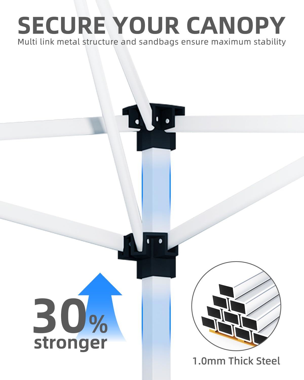 GarveeLife 10x10 Pop Up Canopy with One Button Push Setup - Heavy Duty Outdoor Canopy Tent with Portable Roller Bag - 3 Adjustable Height, 4 Weight Bags, 8 Stakes & 4 Guy Ropes Included, Black