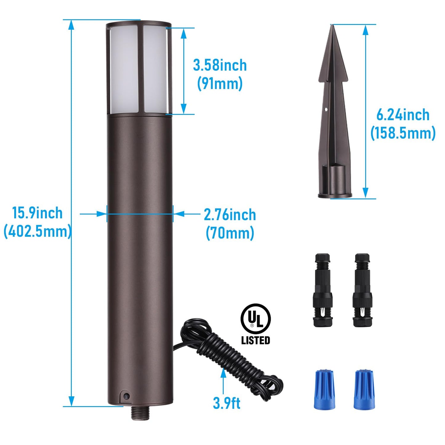 LEONLITE Low Voltage Bollard Pathway Lights, 5CCT 5W 12-24V 1800K/2700K/3000K/4000K/5000K Selectable, Wired LED Landscape Lighting for Lawn Yard Walkway Driveway, Oil Rubbed Bronze Aluminum, Pack of 4
