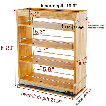 4 Tier Pull Out Spice Rack Holder Shelves (6.5" W x 22" D), spice organization for cabinet Storage Organization, pull out spice racks for inside cabinets
