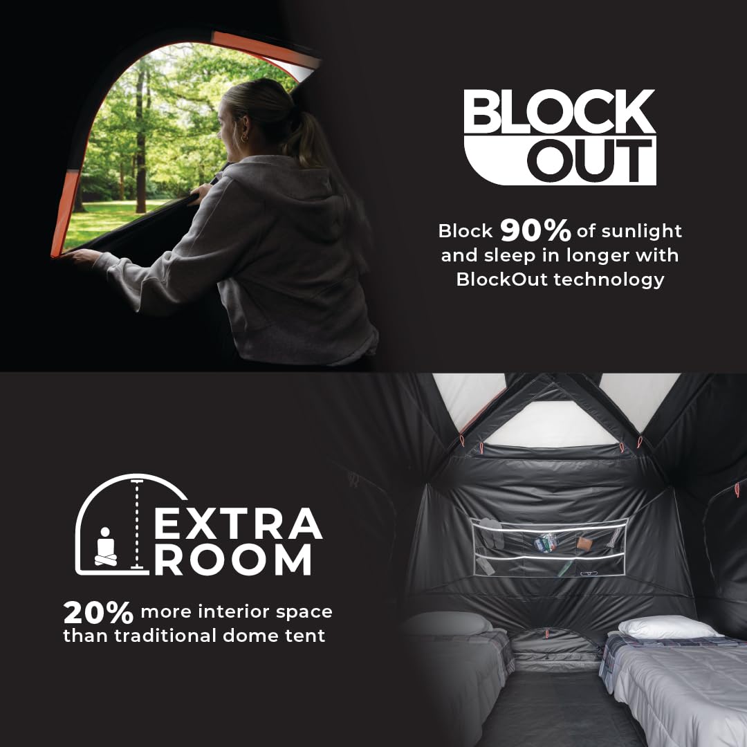 CORE 9 Person Dark Room Tent | Best Car Camping Outdoor Family Blackout Dome Tent | Included Wall Organizer for Camping Accessories