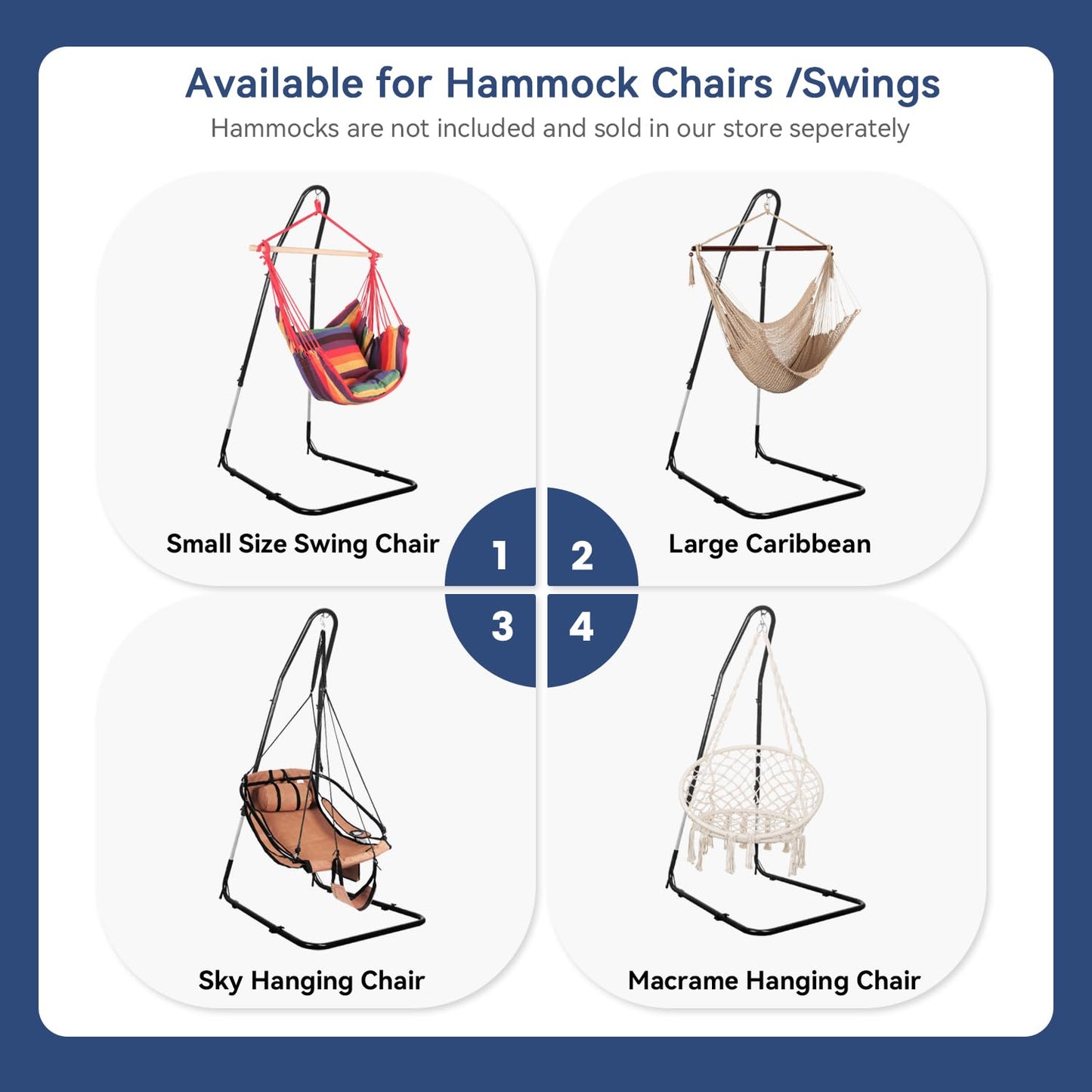 Bathonly Large Hammock Chair with Metal Bar, Caribbean Hammock Swing Chair with Stand, XL Hammock Chair Outdoor Indoor, 330 LBS Weight Capacity