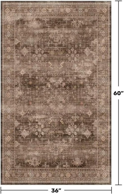 Boho Taupe Brown 3x5 Area Rug - Modern Vintage Washable Non-Slip Entryway Mat for Indoor Use