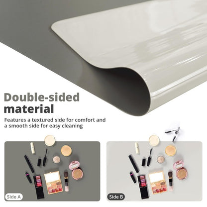 LovePads Makeup Mat for Vanity, 14 x 24 Dual-Sided Desk Pad & Vanity Cover Top, Waterproof PVC Protector Mat for Dresser, Nail Art, Craft Table (Dark Grey+Grey)