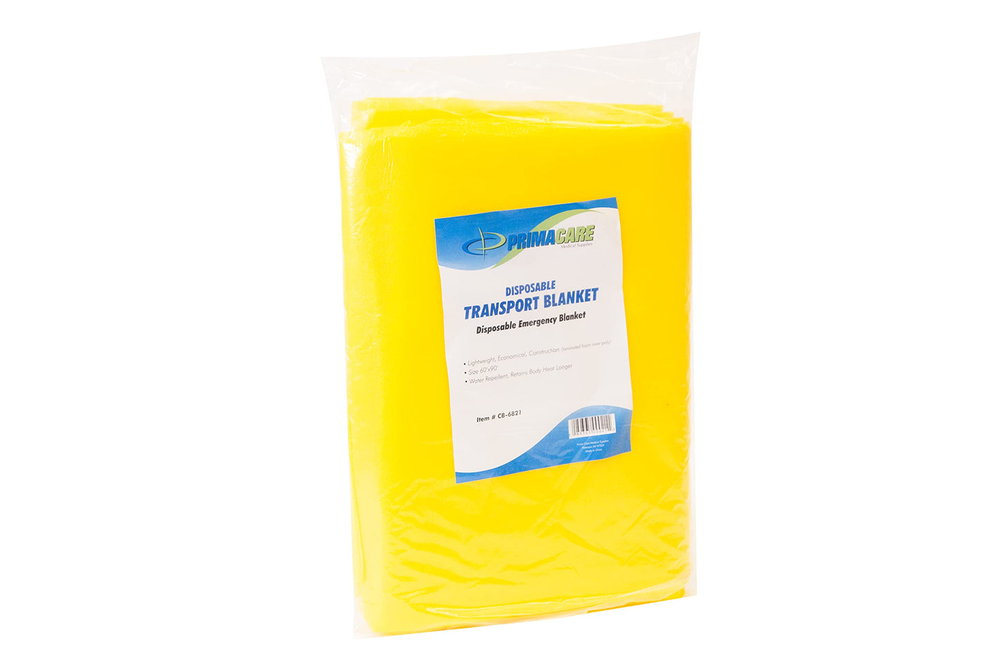 Primacare CSCB-6821 Disposable Transport Emergency Blanket, Lightweight and Warerproof, Blanket for Outdoors, Camping, First Aid, Hiking, Survival, 60” x 90”, Yellow (Pack of 18)