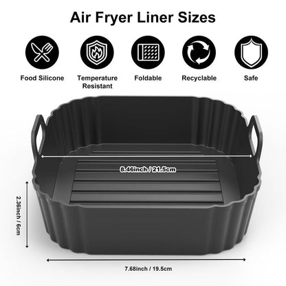 PINTAUR Square Silicone Air Fryer Liners 2 Pack, Compatible with Ninja AF141 181, 8.5 Inch Air Fryer Liners for COSORI 5-6.5 QT, Reusable Silicone Basket, Air Fryer Accessories