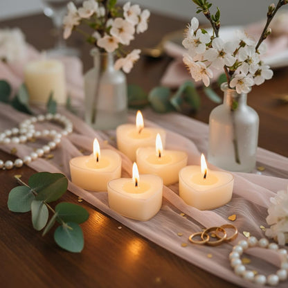 Tea Lights Ivory Heart Tea Candles Set of 24 – Tealight Candles with Jasmine Scent, Long Burning Handmade Tealights for Wedding Meditation Home Decor Gift