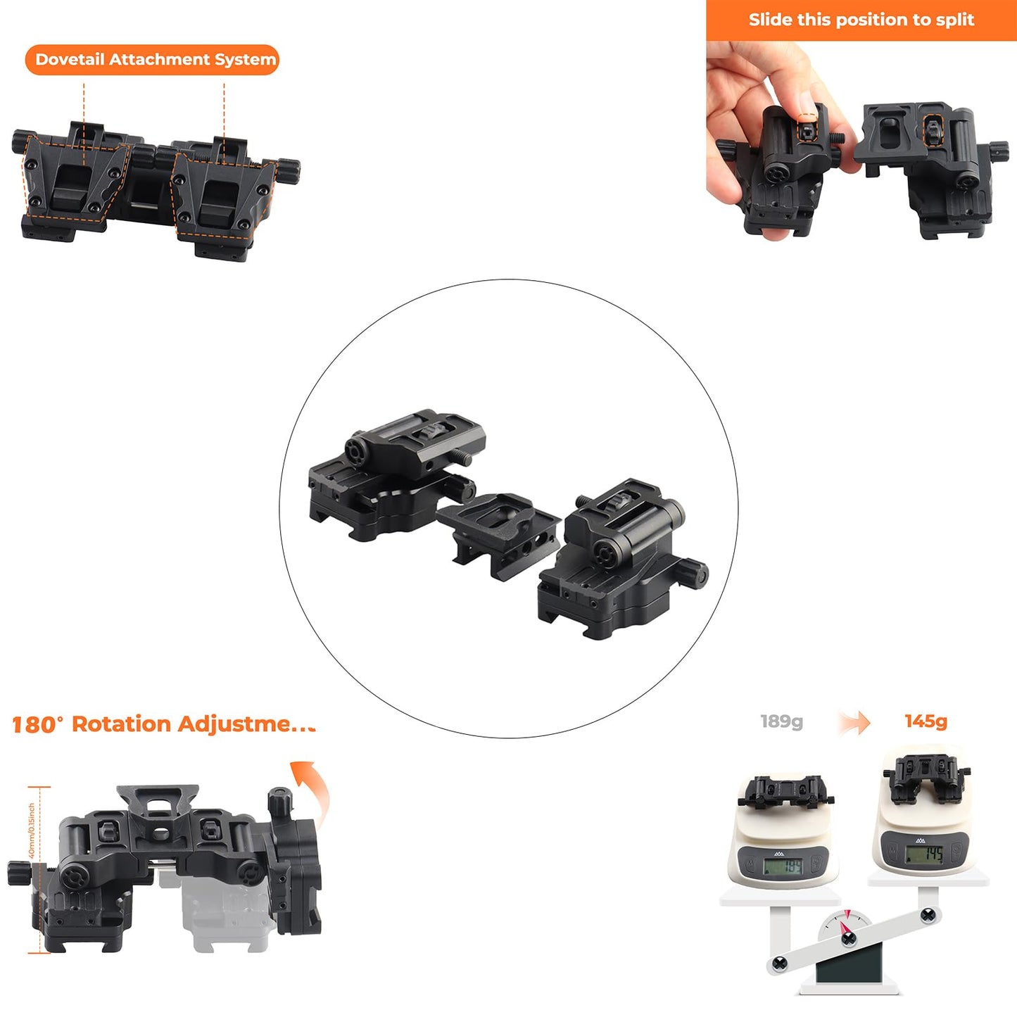 YSS PVS 14 Binocular Bridge Mount Modular Interface NVG Mount Adapter with AN/PVS-14 Dovetail Shoe and L4G24 Helmet Mount Suitable Monocular/Binocular Night Vision Goggles Aluminum Hollow Design