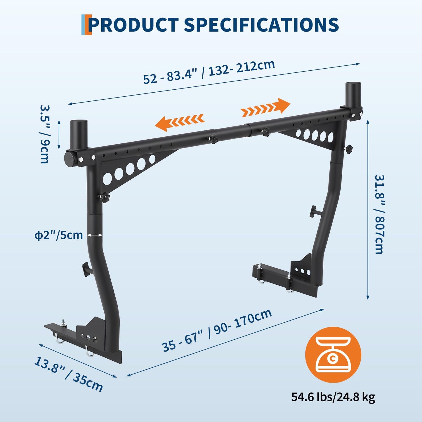 GAOMON Adjustable Steel Truck Ladder Rack 1000 Lb, 35″–67″ – Universal Pickup Bed Rack for Kayak, Ladder, Lumber, Tent, Surfboard – No-Drill Install for F150 Silverado RAM Tundra
