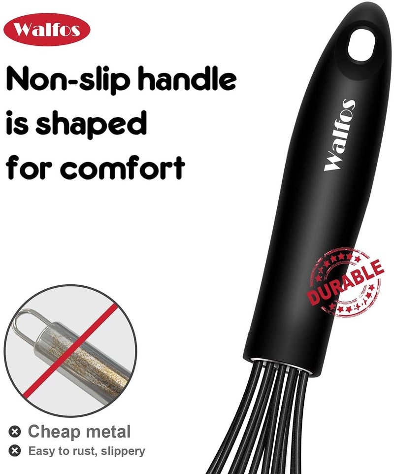 Walfos Whisk,Whisks for cooking set, 304 Stainless steel Whisks,Heat Resistant 600°F.Perfect for Blending Beating Stirring - 11inFlat Whisk and 7+9+11in Balloon Whisk