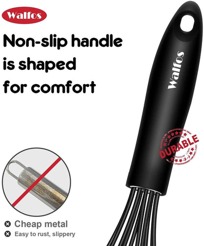 Walfos Whisk,Whisks for cooking set, 304 Stainless steel Whisks,Heat Resistant 600°F.Perfect for Blending Beating Stirring - 11inFlat Whisk and 7+9+11in Balloon Whisk