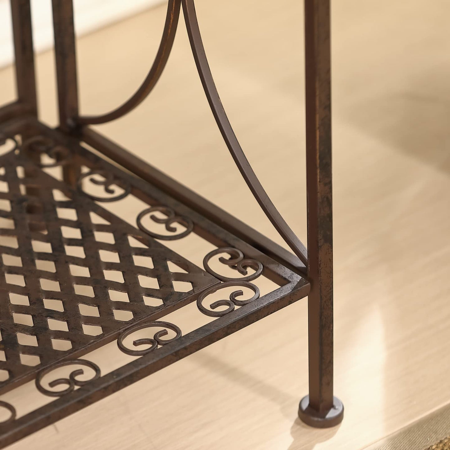 XAONIEN Antique Bronze Four-Tiered Metal Baker's Rack,Free Standing Book Shelves Plants Stand for Kitchen Patio Front Porch Dining Room Living Room,27" X 14" X 65"