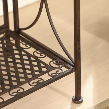 XAONIEN Antique Bronze Four-Tiered Metal Baker's Rack,Free Standing Book Shelves Plants Stand for Kitchen Patio Front Porch Dining Room Living Room,27" X 14" X 65"