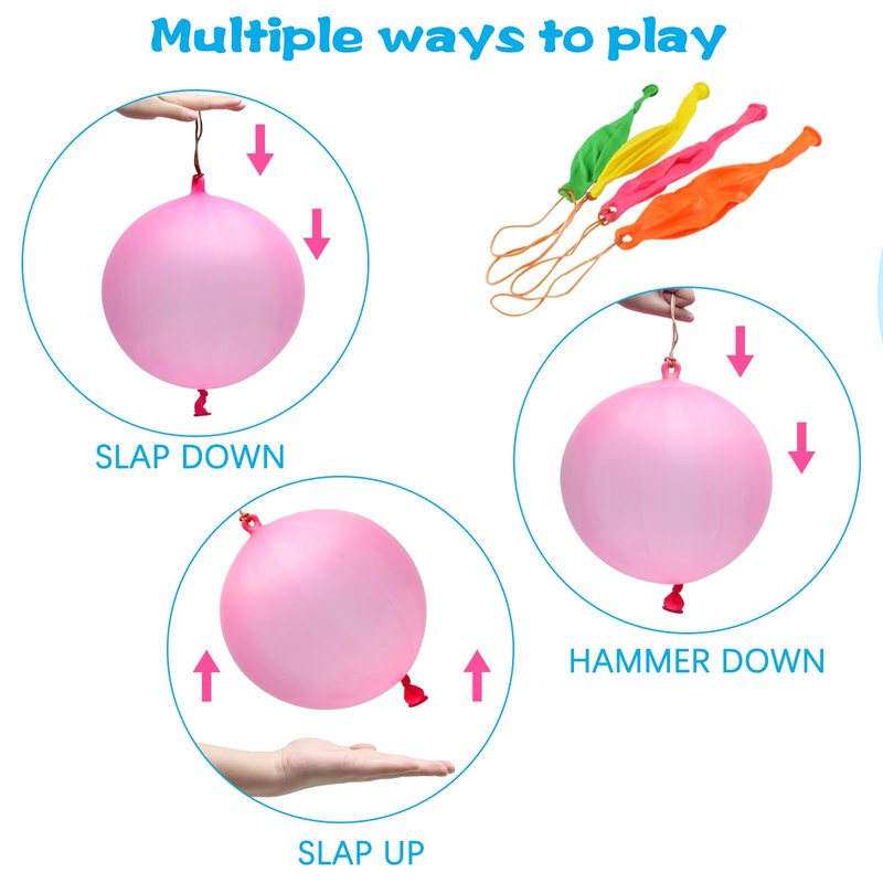 RUBFAC Punch Balloons, Birthday Balloons Party Favors For Kids, 36Pcs Thickened Heavy Duty Neon Punching Bouncy Ball for Party Goodie Bag Stuffers Exciting Outdoor Play Supply
