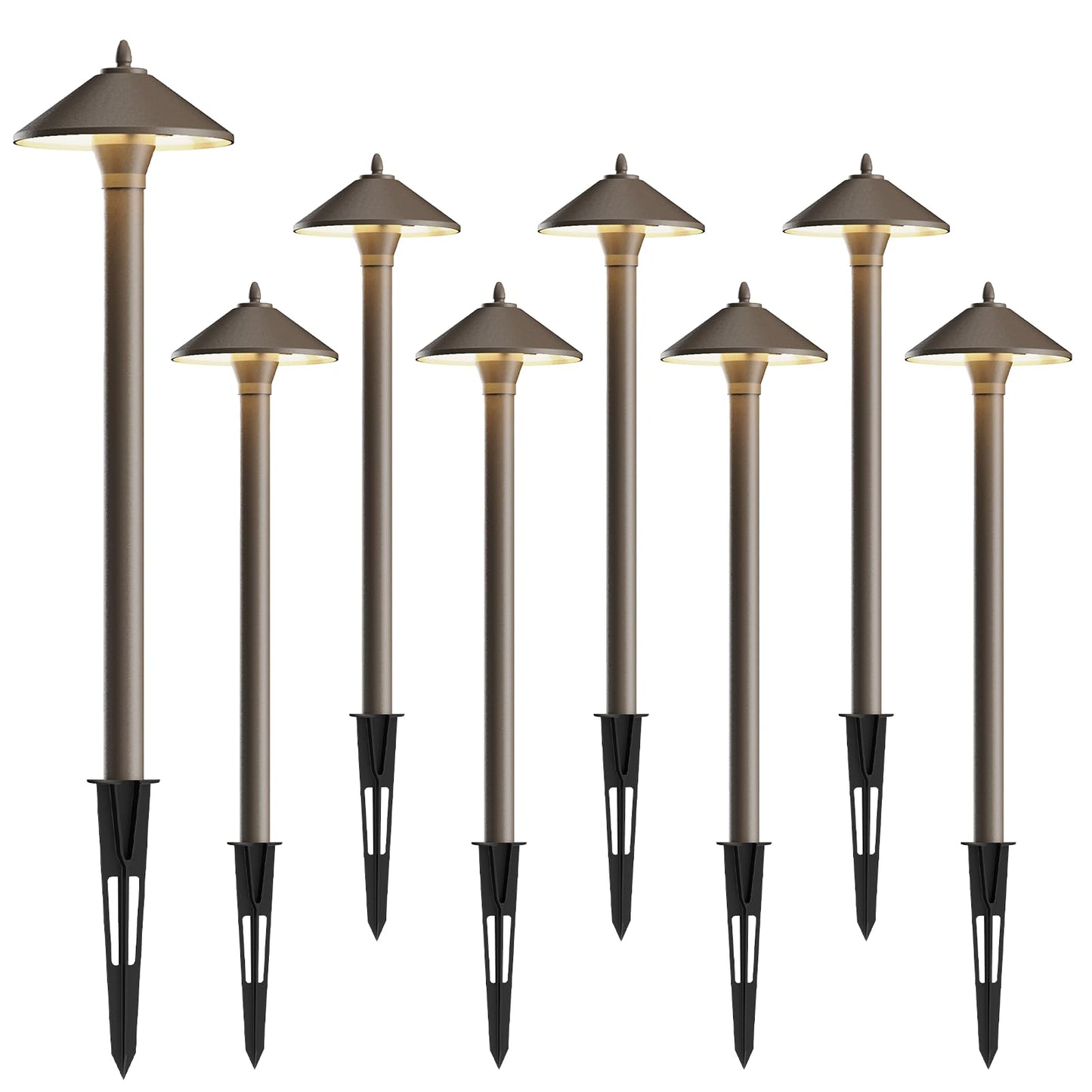 GOODSMANN Landscape Lighting Outdoor Low Voltage Landscape Lighting Kits 8PK Pathway Lights Wired 10W 25 Lumen 2700K Warm White Metal 12V Bronze Electric Sidewalk Walkway Lights with Cable Connectors