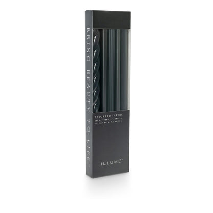 Illume Beautifully Done Unscented Assorted Candle Tapers 3-Pack, Black